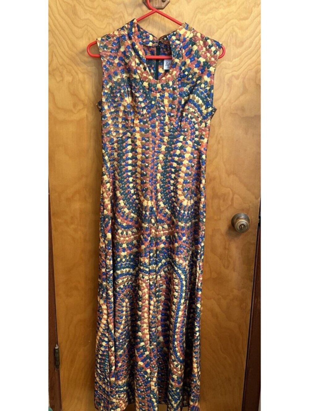 Vintage Leslie Faye Multicolor Double-Knit Maxi Dress Vintage Size 14 @1970